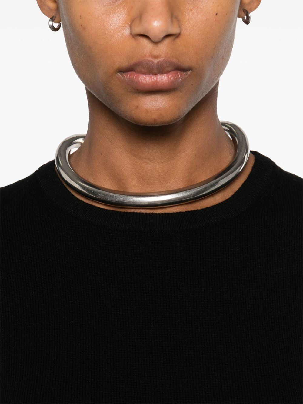 Soft Goat Cashmere Crewneck Short-Sleeved Top Black