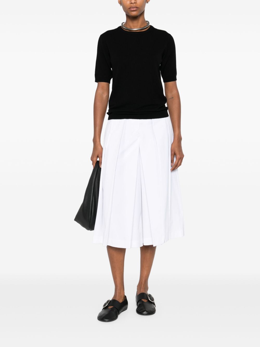 Soft Goat Cashmere Crewneck Short-Sleeved Top Black