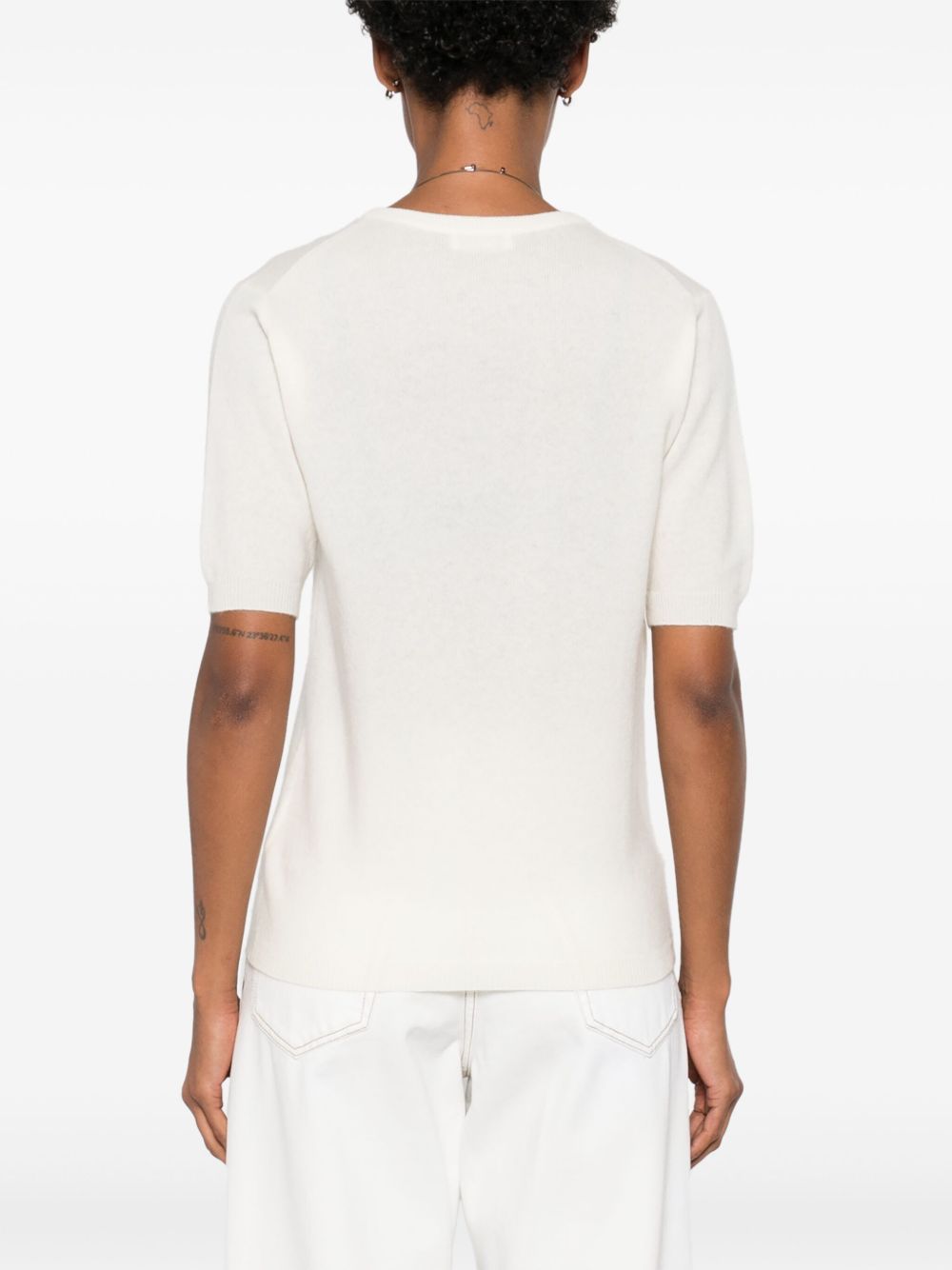 Soft Goat Cashmere Crewneck Short Sleeve Top White White