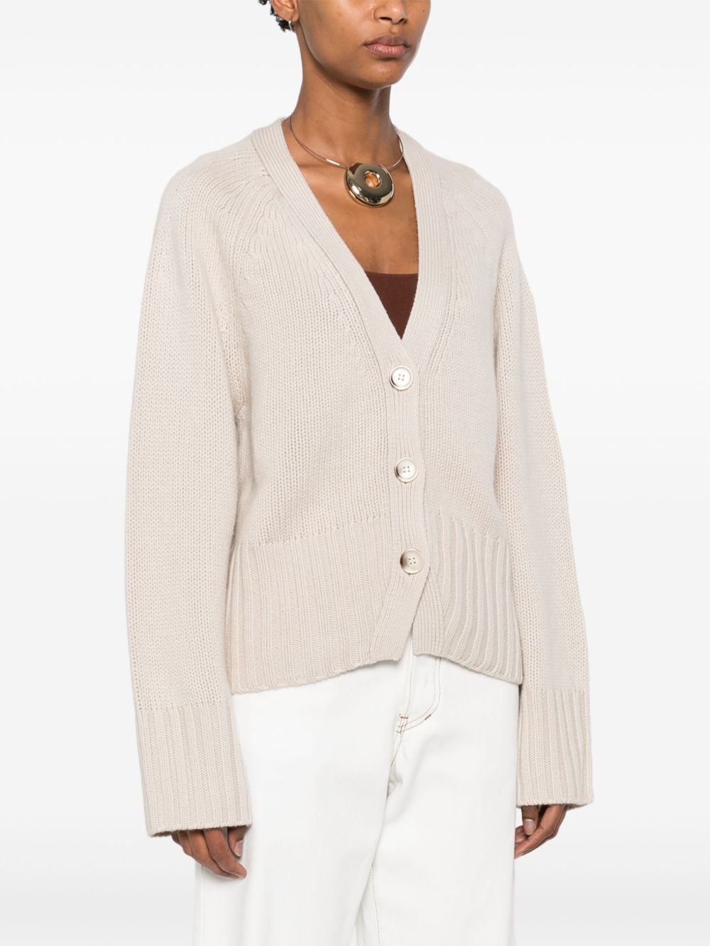 Soft Goat Cashmere V-Neck Cardigan Ivory Ivory