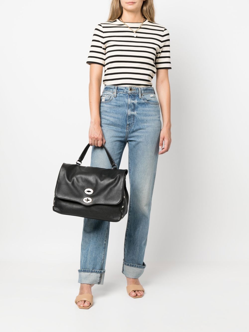 Zanellato Postina Daily Medium Calf Leather Handbag Black