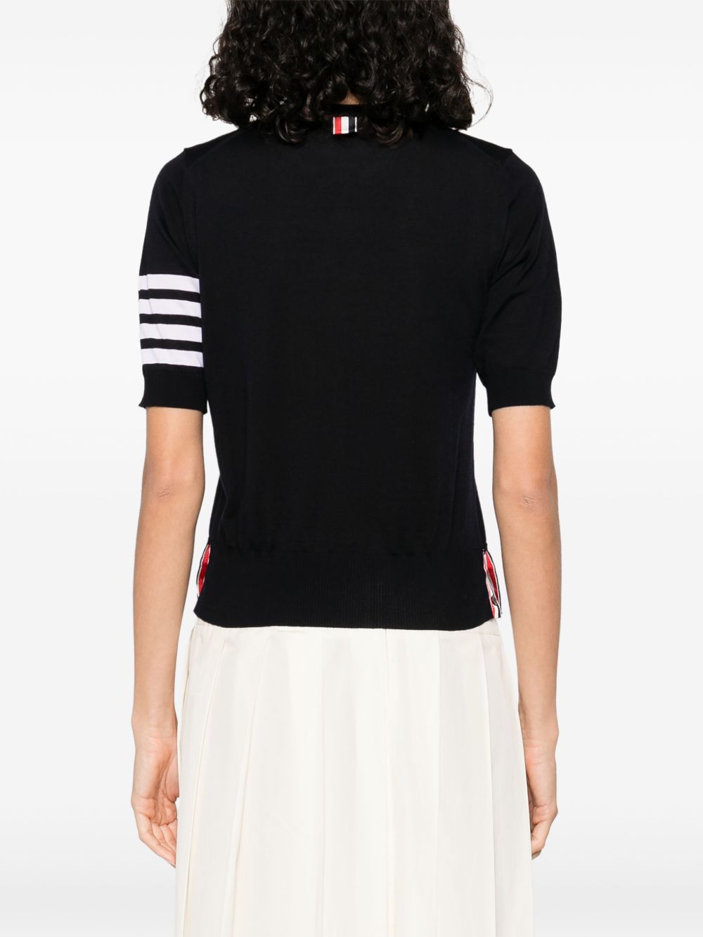 Thom Browne Navy Blue Wool 4-Bar Short-Sleeve Sweater Blue