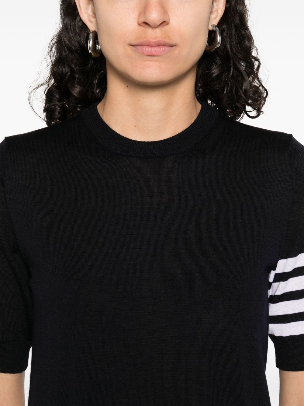 Thom Browne Navy Blue Wool 4-Bar Short-Sleeve Sweater Blue