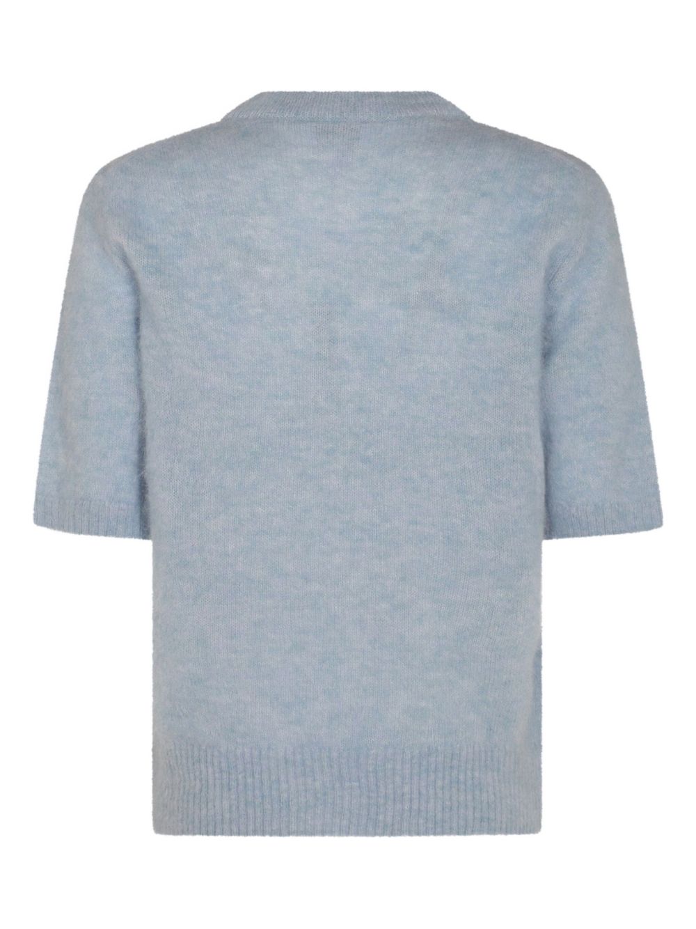 Ganni Crew Neck Ribbed Wool-Blend T-Shirt Clear Blue