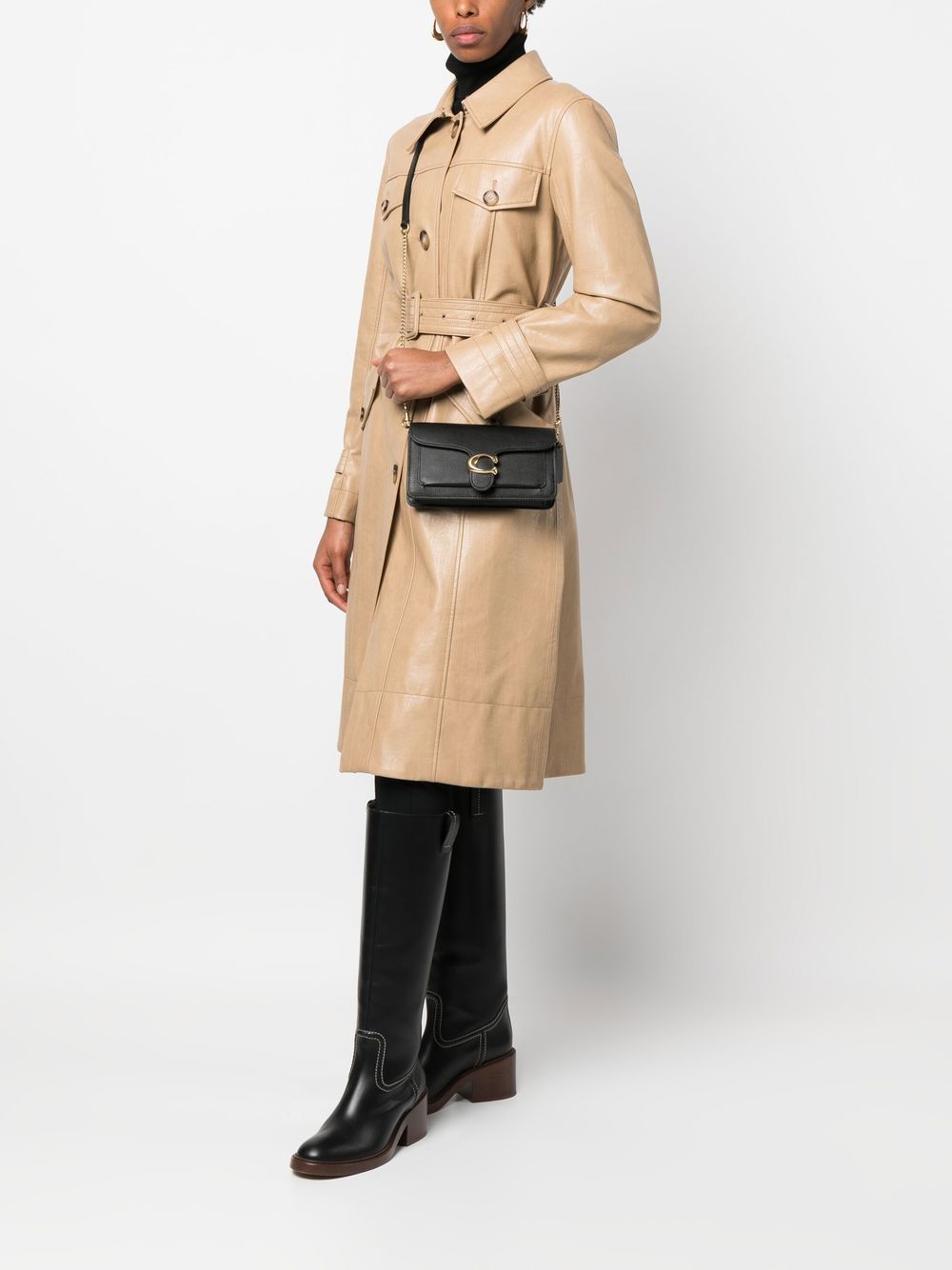 Coach Tabby Chain Leather Clutch Bag Black