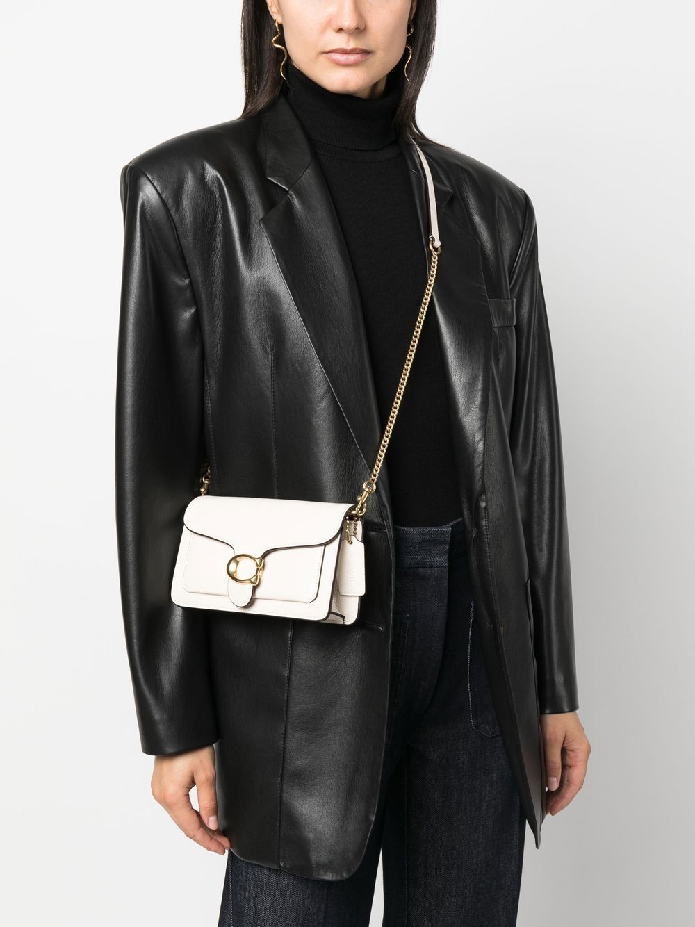 Coach Tabby Chain Leather Clutch Bag White