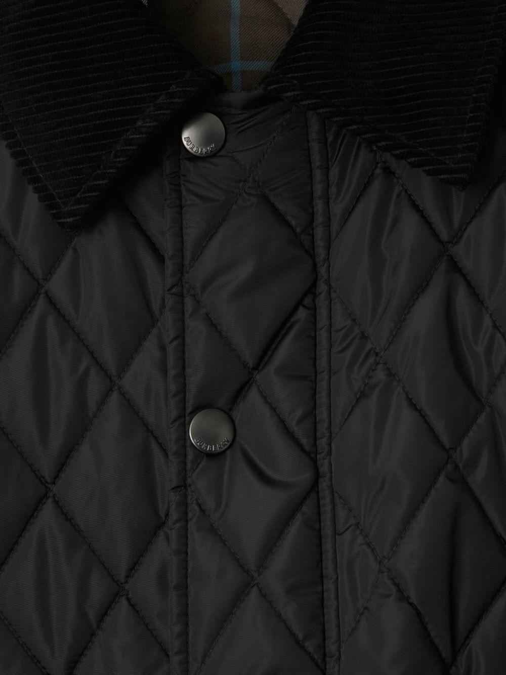 Burberry Textured Quilted Nylon Jacket with Corduroy Collar Black
