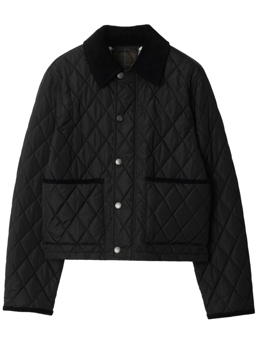 Burberry Textured Quilted Nylon Jacket with Corduroy Collar Black