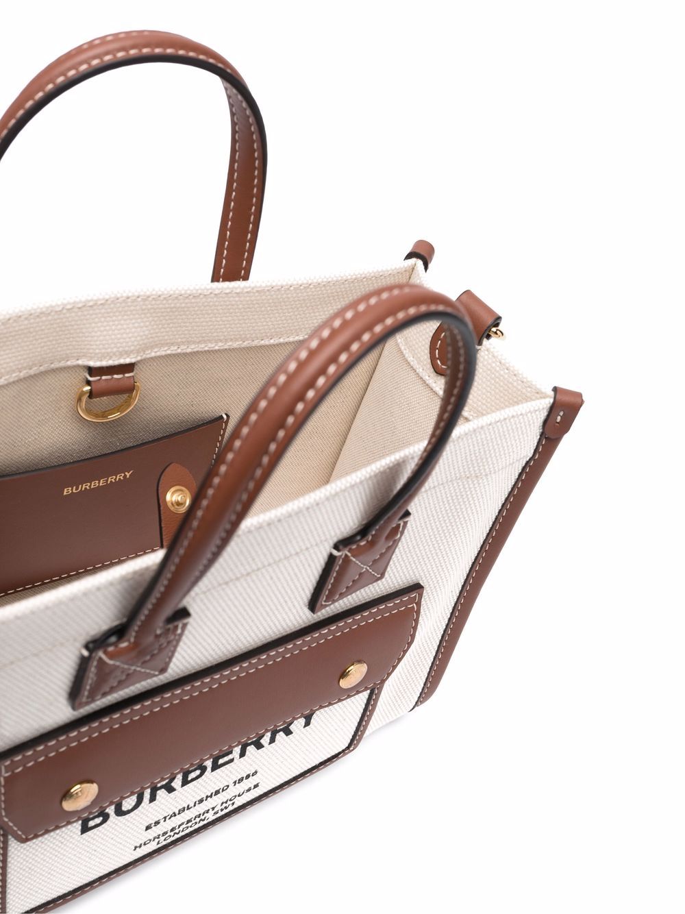 Burberry Mini Logo-Print Tote Bag in Cream and Brown White