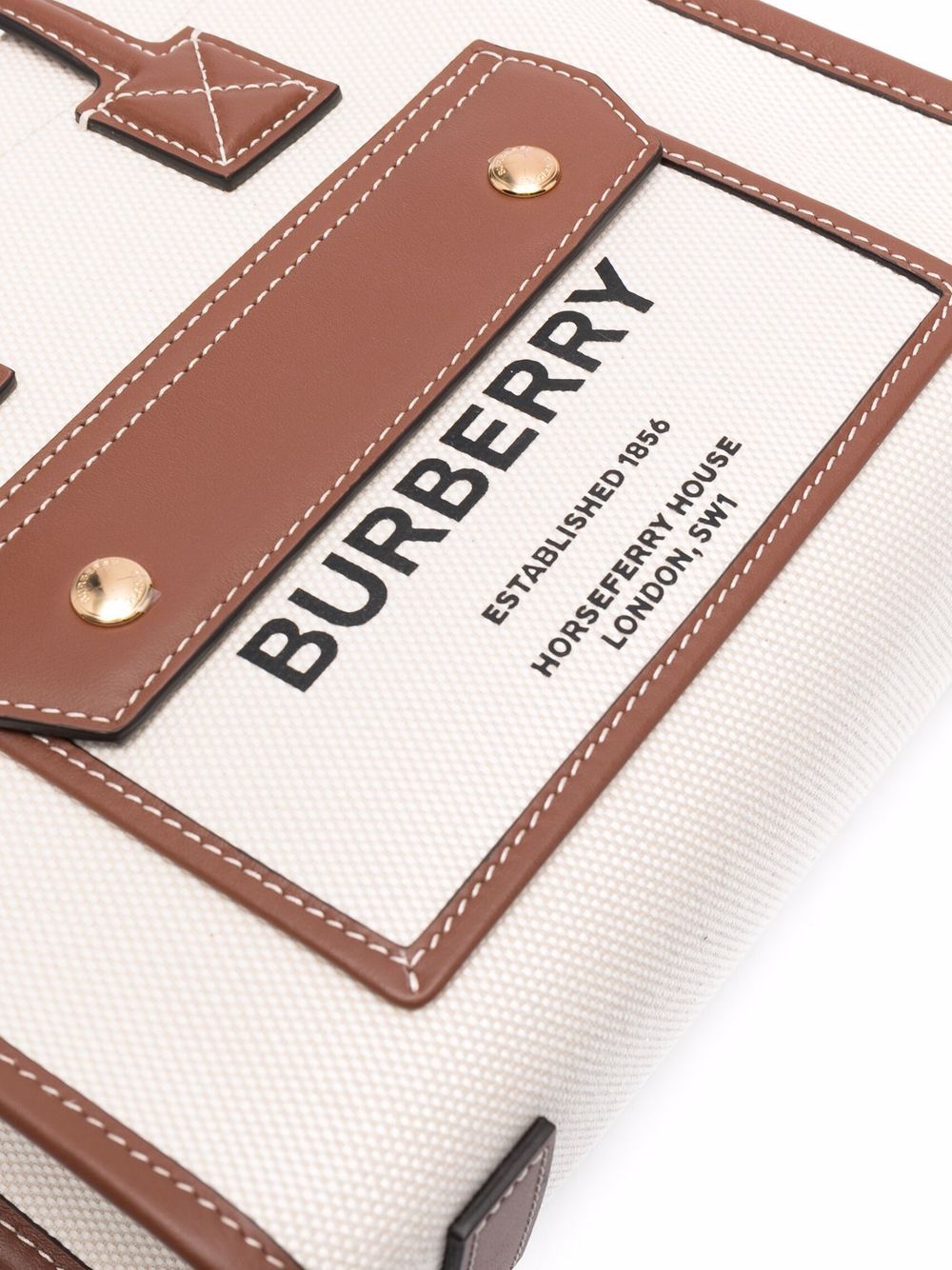 Burberry Mini Logo-Print Tote Bag in Cream and Brown White