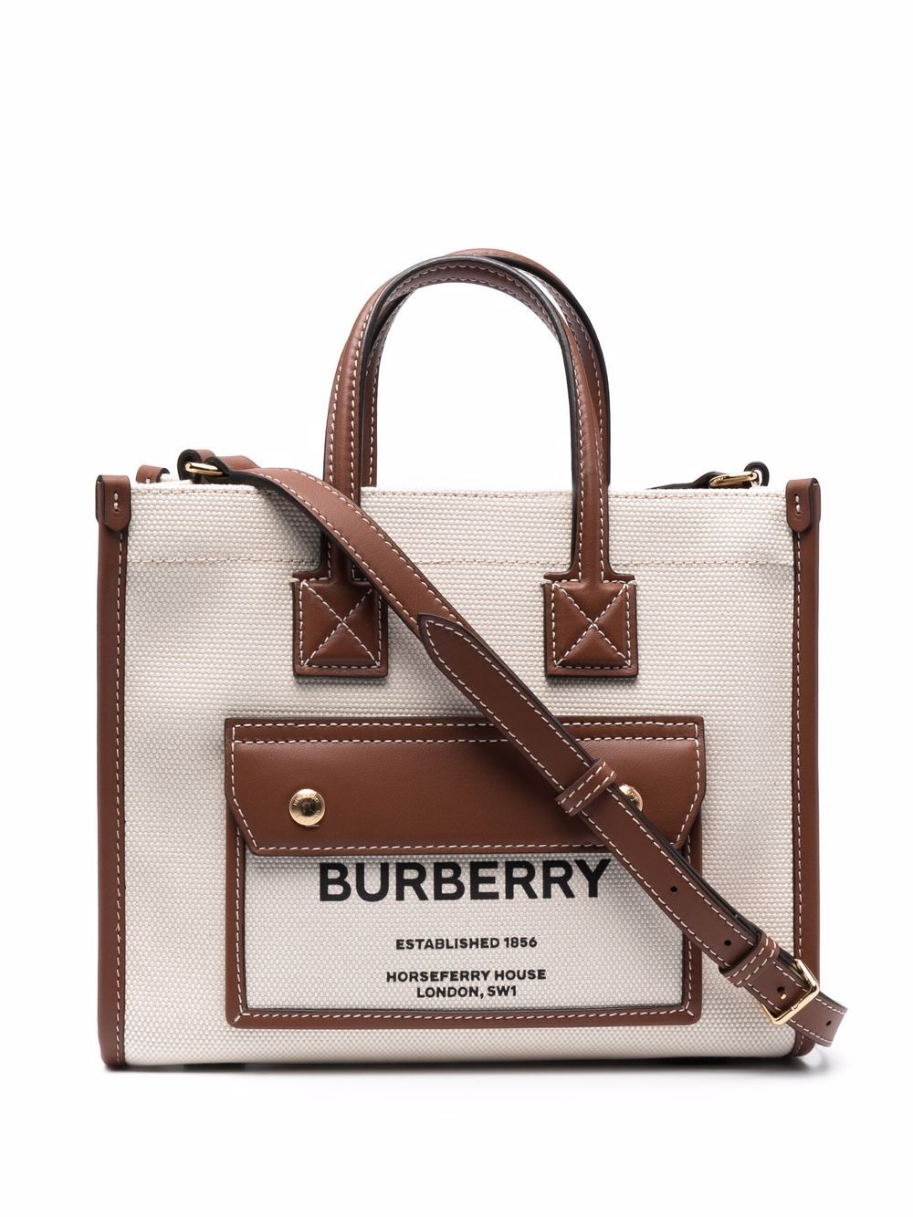Burberry Mini Logo-Print Tote Bag in Cream and Brown White