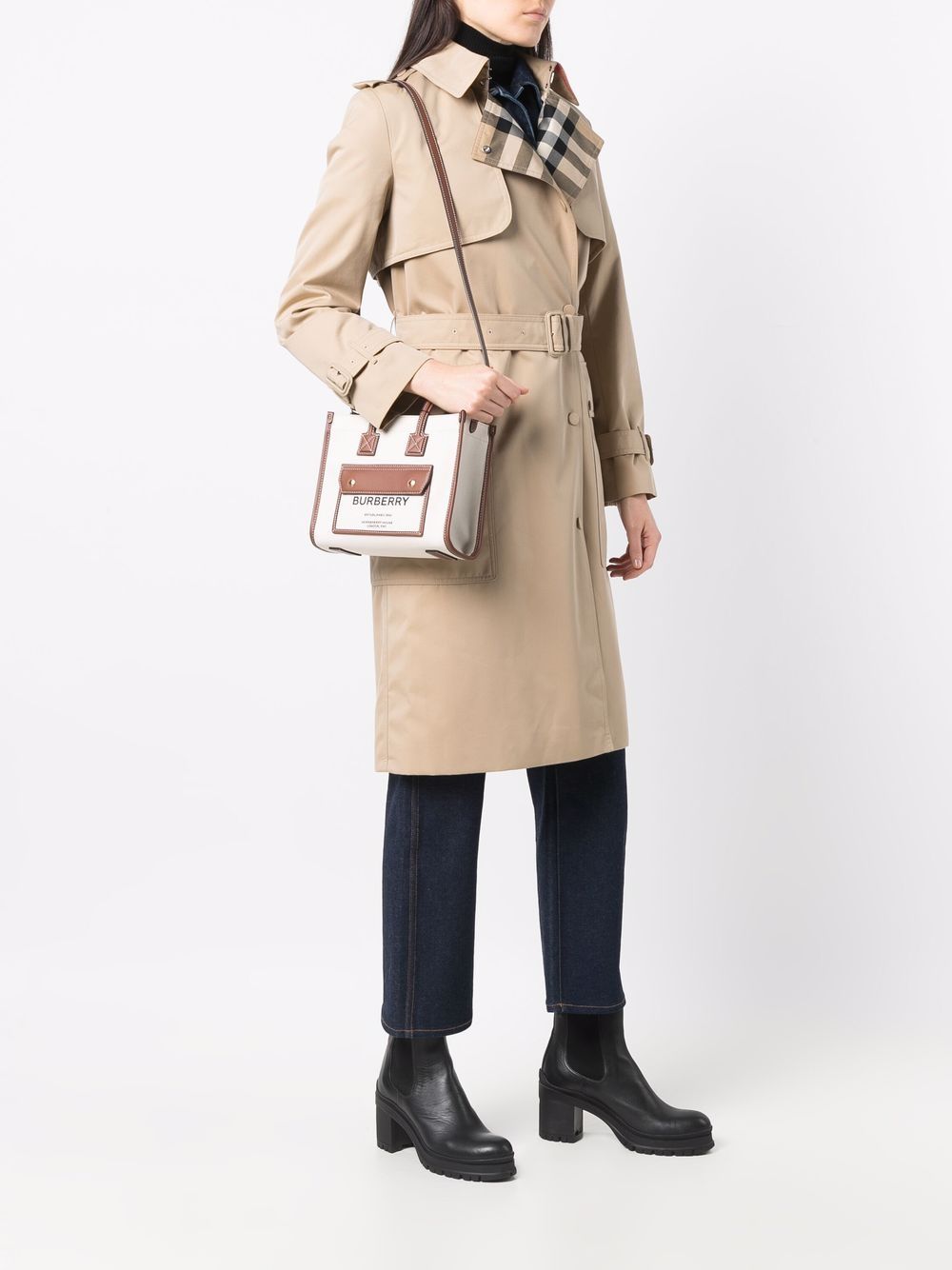 Burberry Mini Logo-Print Tote Bag in Cream and Brown White