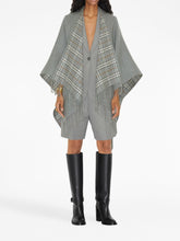 Burberry Check Wool Fringed Reversible Cape Grey