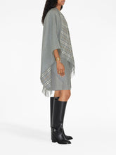 Burberry Check Wool Fringed Reversible Cape Grey
