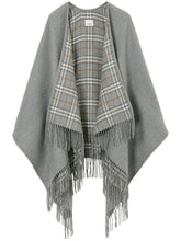 Burberry Check Wool Fringed Reversible Cape Grey