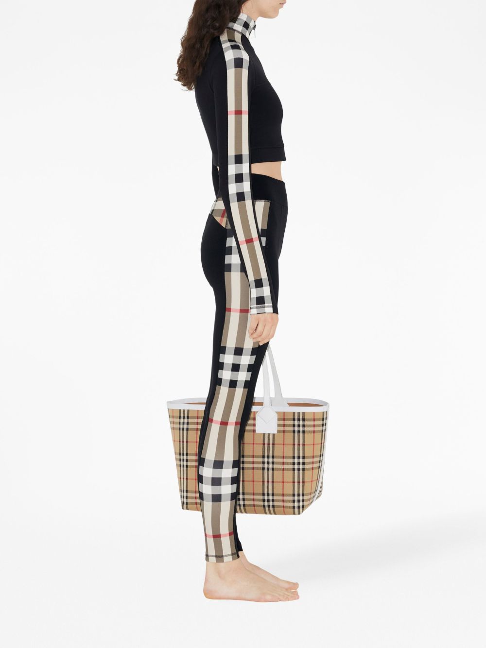 Burberry Stretch Jersey Cropped Sweater with Vintage Check Trim Black