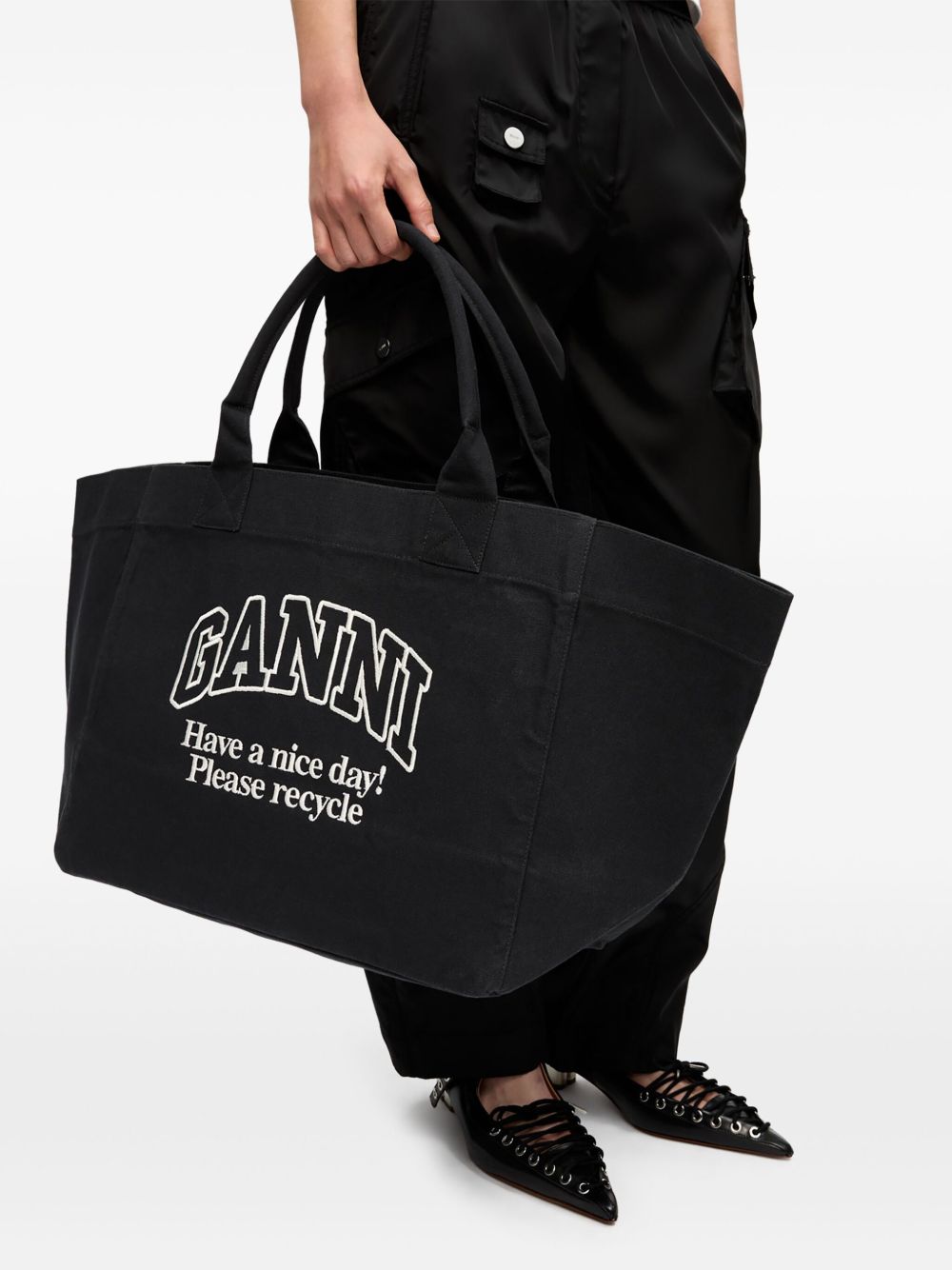 Ganni Organic Cotton XXL Tote Bag Black