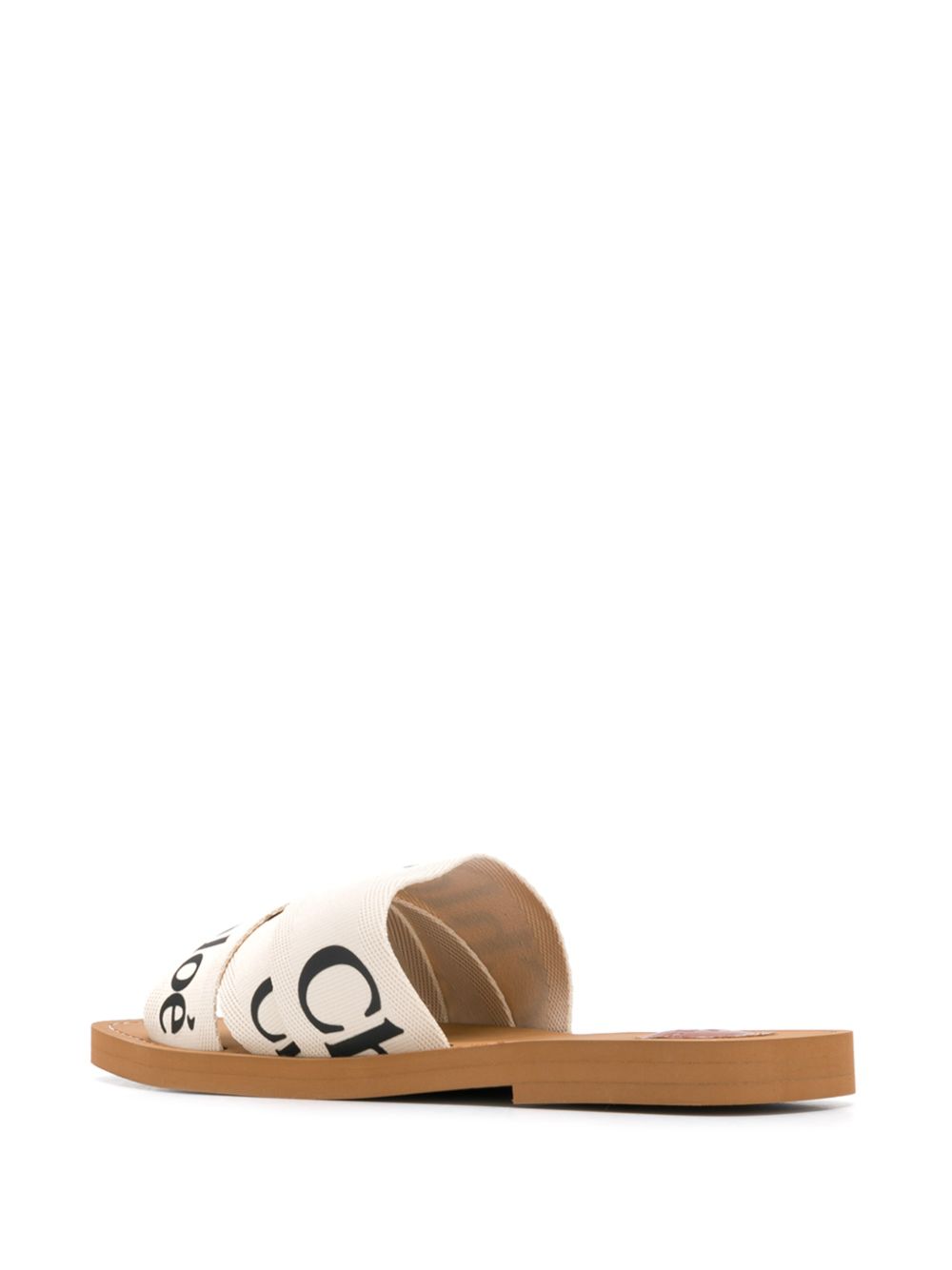 Chloè Woody White Logo Linen Flat Sandals White