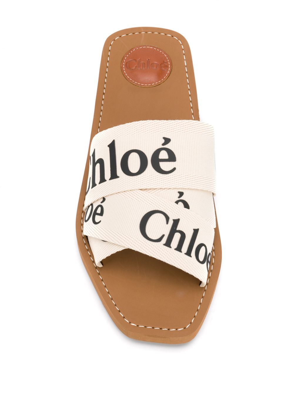Chloè Woody White Logo Linen Flat Sandals White