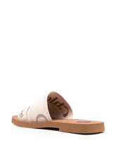Chloè Woody Embroidered Logo Flat Sandals Beige
