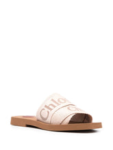 Chloè Woody Embroidered Logo Flat Sandals Beige