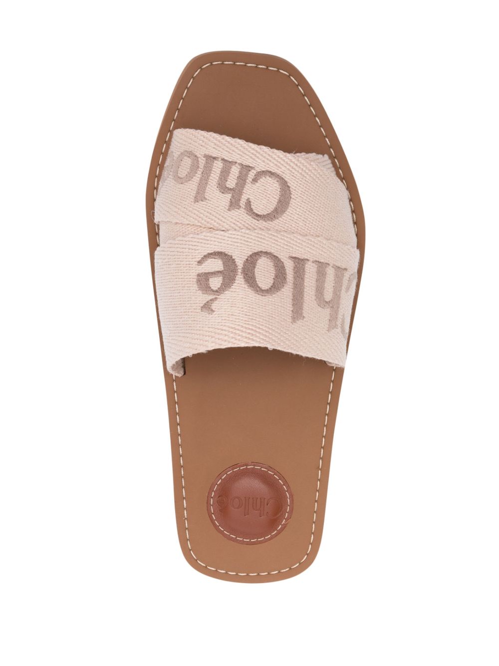 Chloè Woody Embroidered Logo Flat Sandals Beige