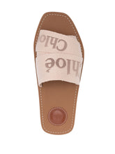 Chloè Woody Embroidered Logo Flat Sandals Beige