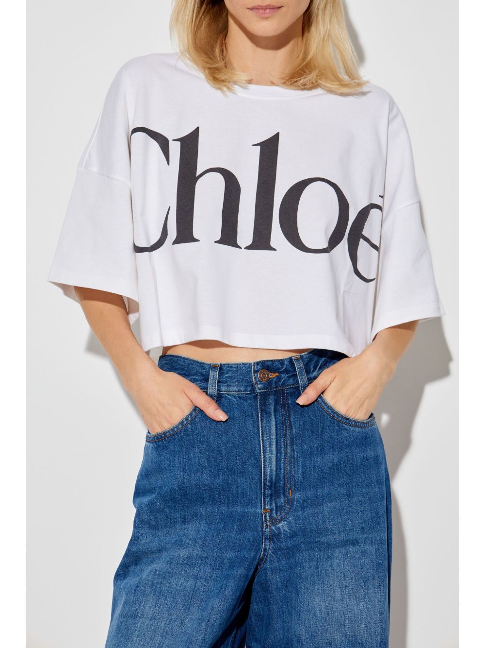 Chloè Cropped Logo-Print Cotton T-Shirt White