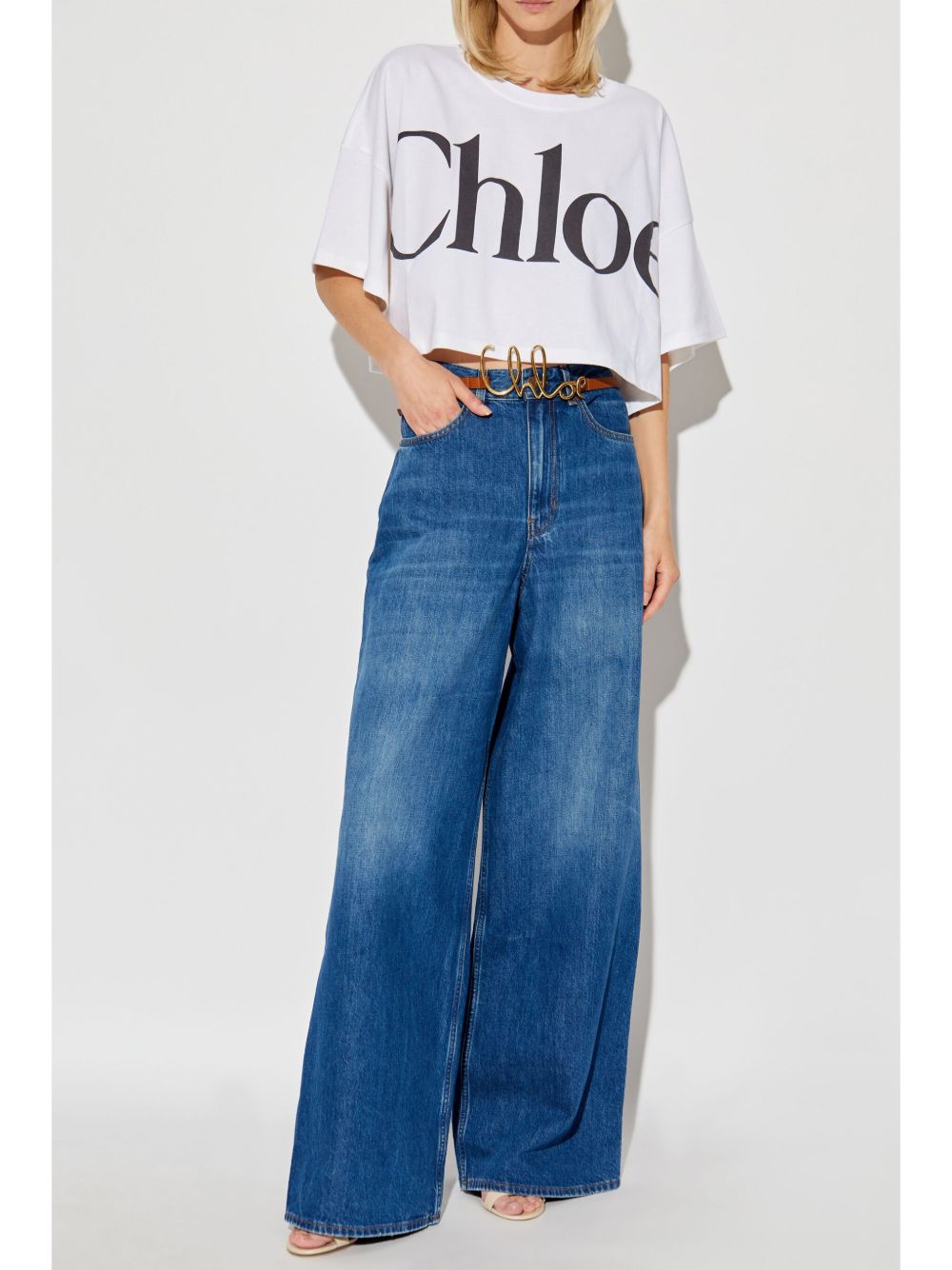 Chloè Cropped Logo-Print Cotton T-Shirt White