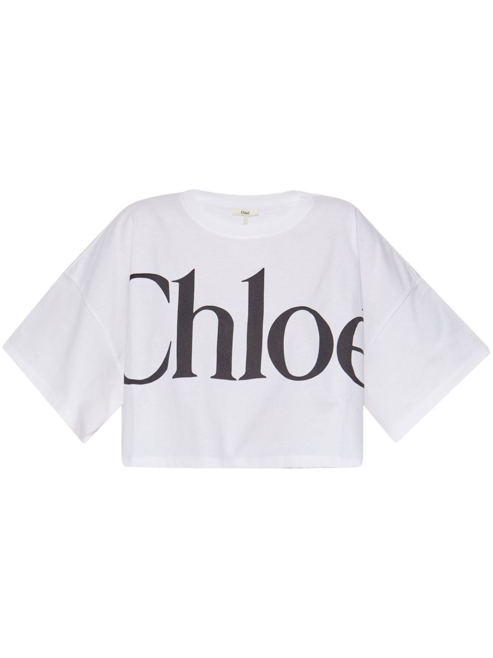 Chloè Cropped Logo-Print Cotton T-Shirt White