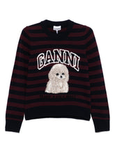 Ganni Striped Poodle Wool Crewneck Sweater Bordeaux