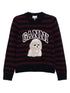 Ganni Striped Poodle Wool Crewneck Sweater Bordeaux