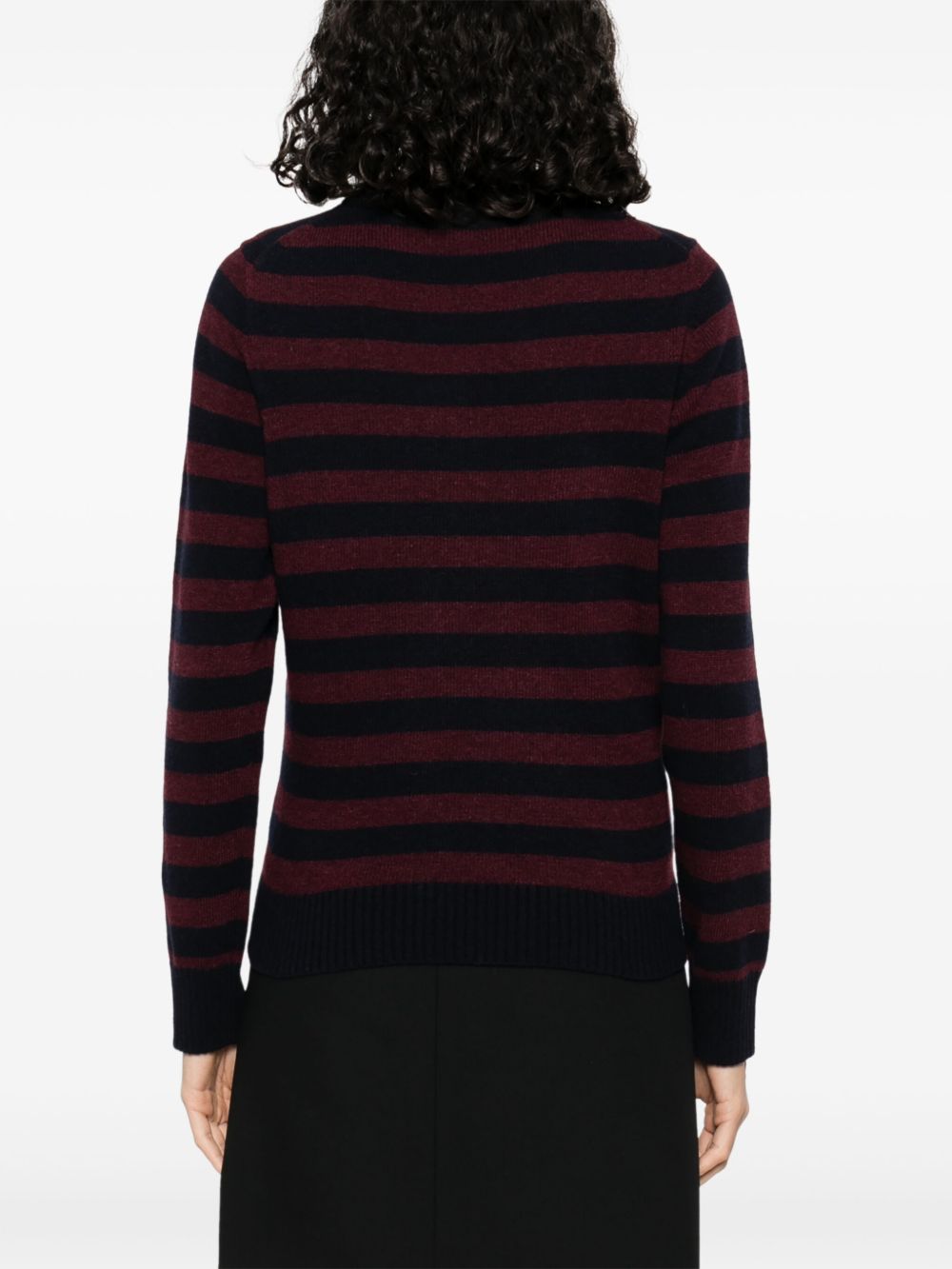 Ganni Striped Poodle Wool Crewneck Sweater Bordeaux
