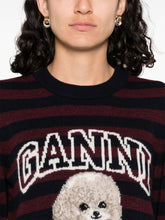 Ganni Striped Poodle Wool Crewneck Sweater Bordeaux