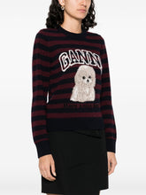 Ganni Striped Poodle Wool Crewneck Sweater Bordeaux