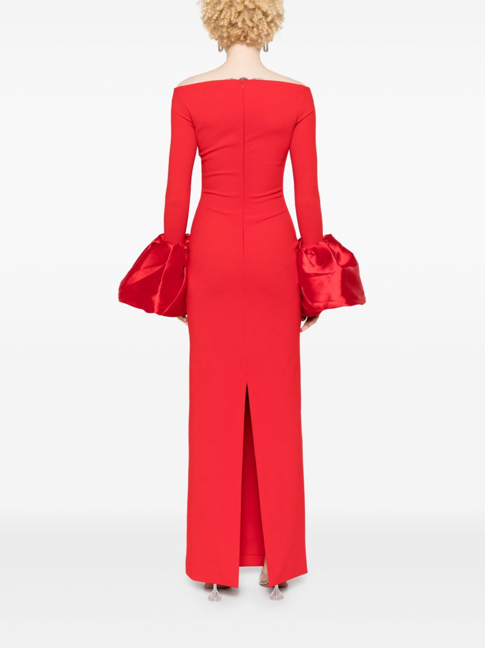 Solace London Off-Shoulder Red Crepe Maxi Dress Red