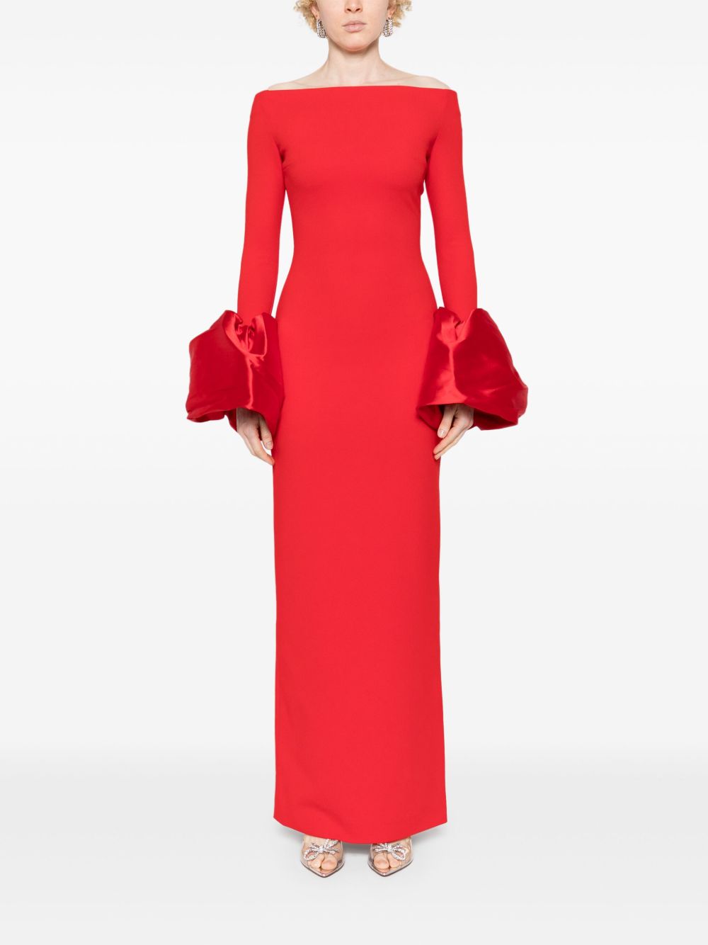 Solace London Off-Shoulder Red Crepe Maxi Dress Red