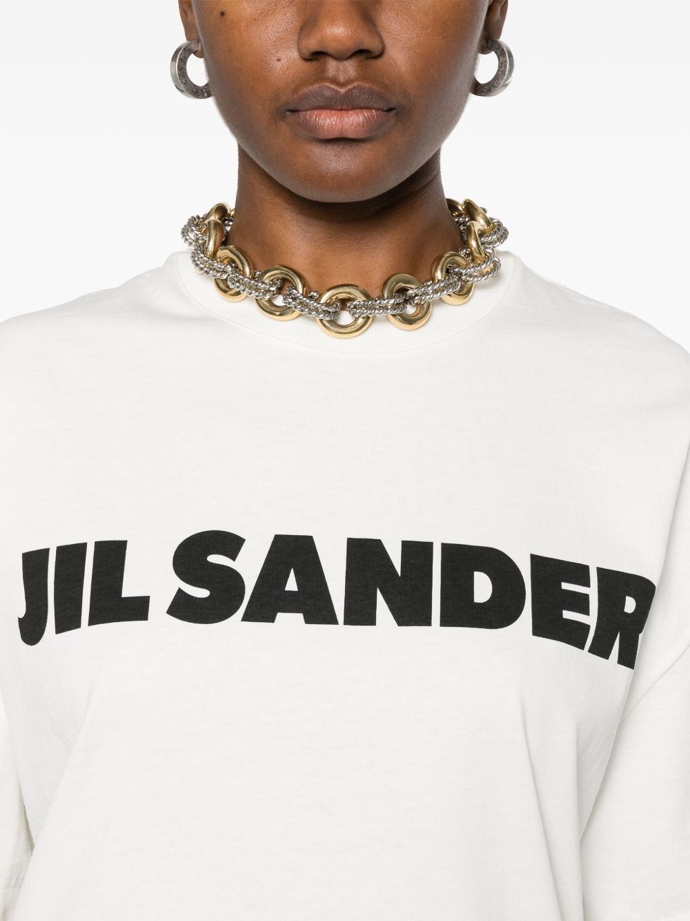 Jil Sander Cotton Logo Embroidered T-Shirt White White