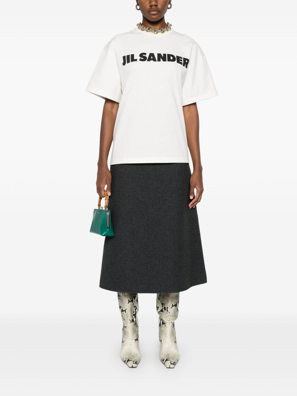 Jil Sander Cotton Logo Embroidered T-Shirt White White