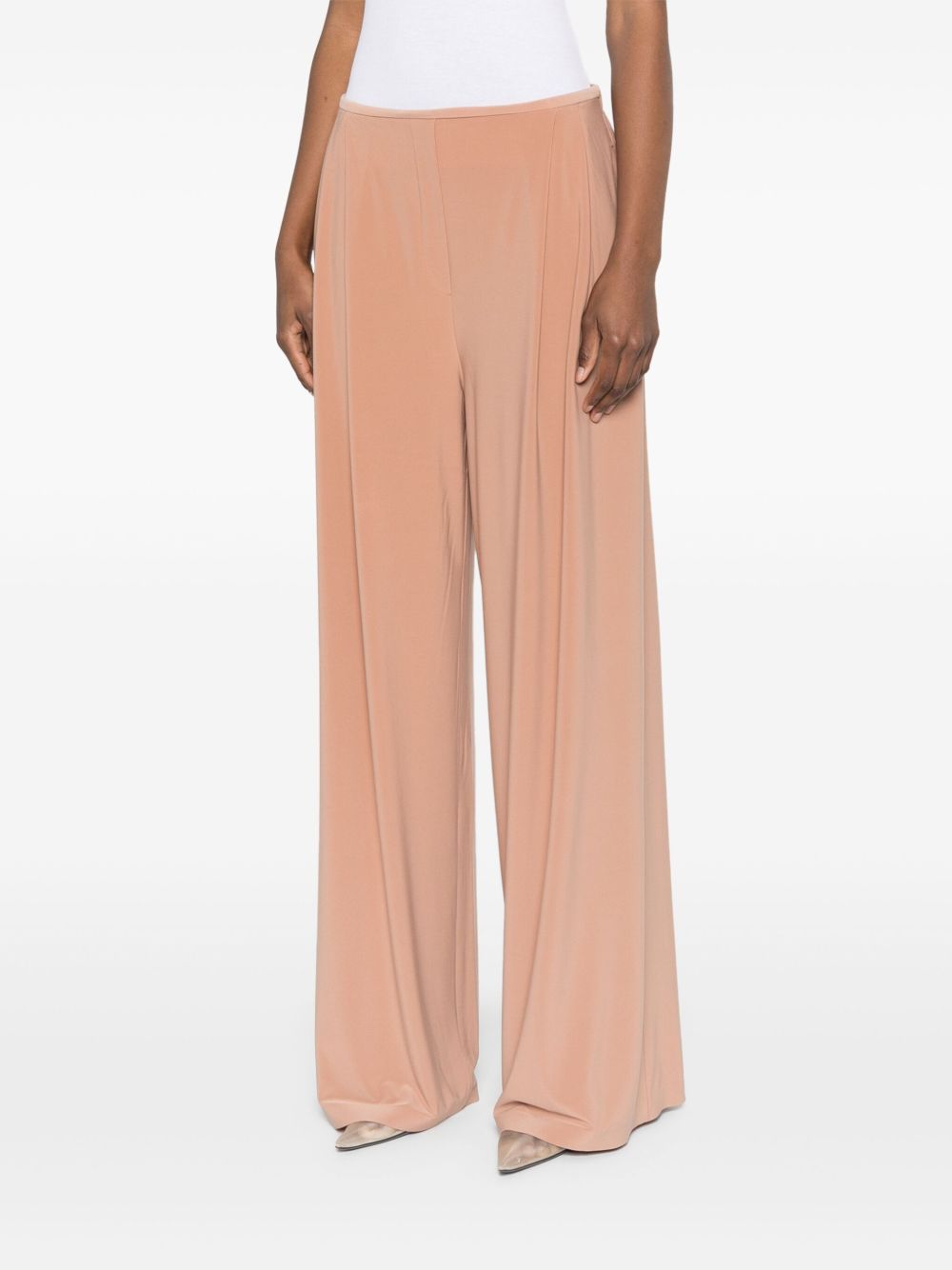 Norma Kamali High-Waisted Wide-Leg Trousers Beige