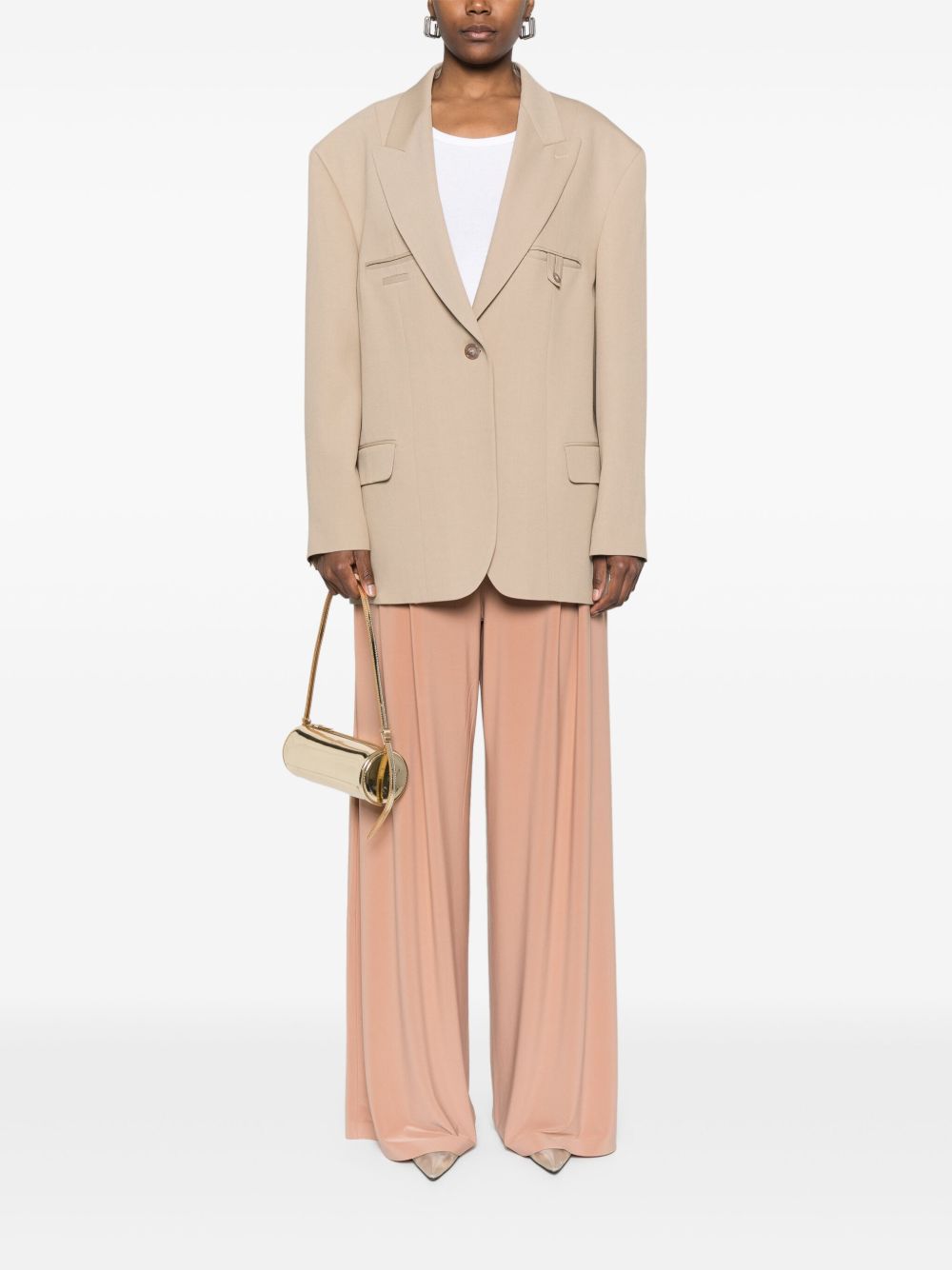 Norma Kamali High-Waisted Wide-Leg Trousers Beige