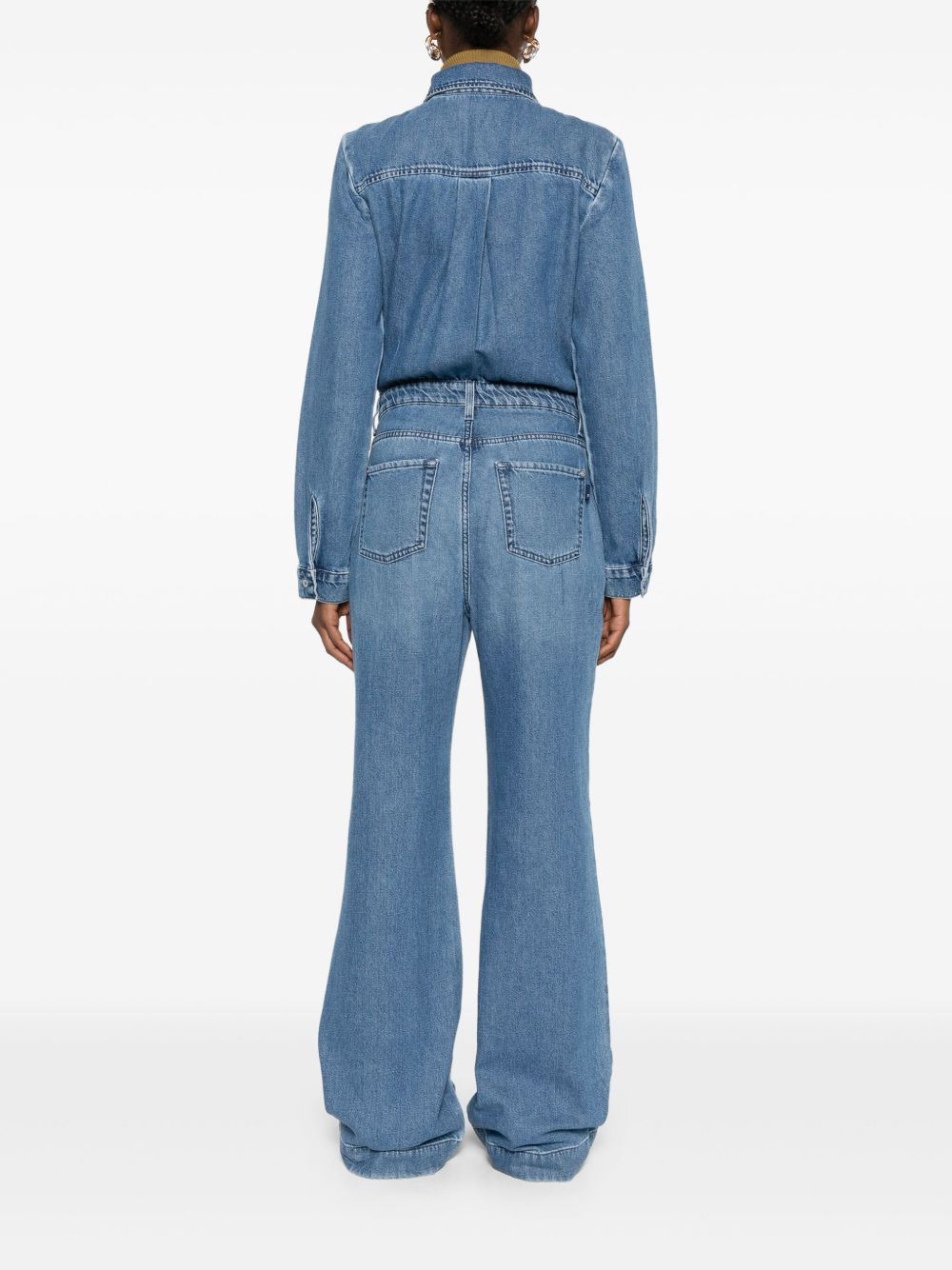 Seven Clear Blue Denim Jumpsuit with Classic Collar and Flared Legs Clear Blue