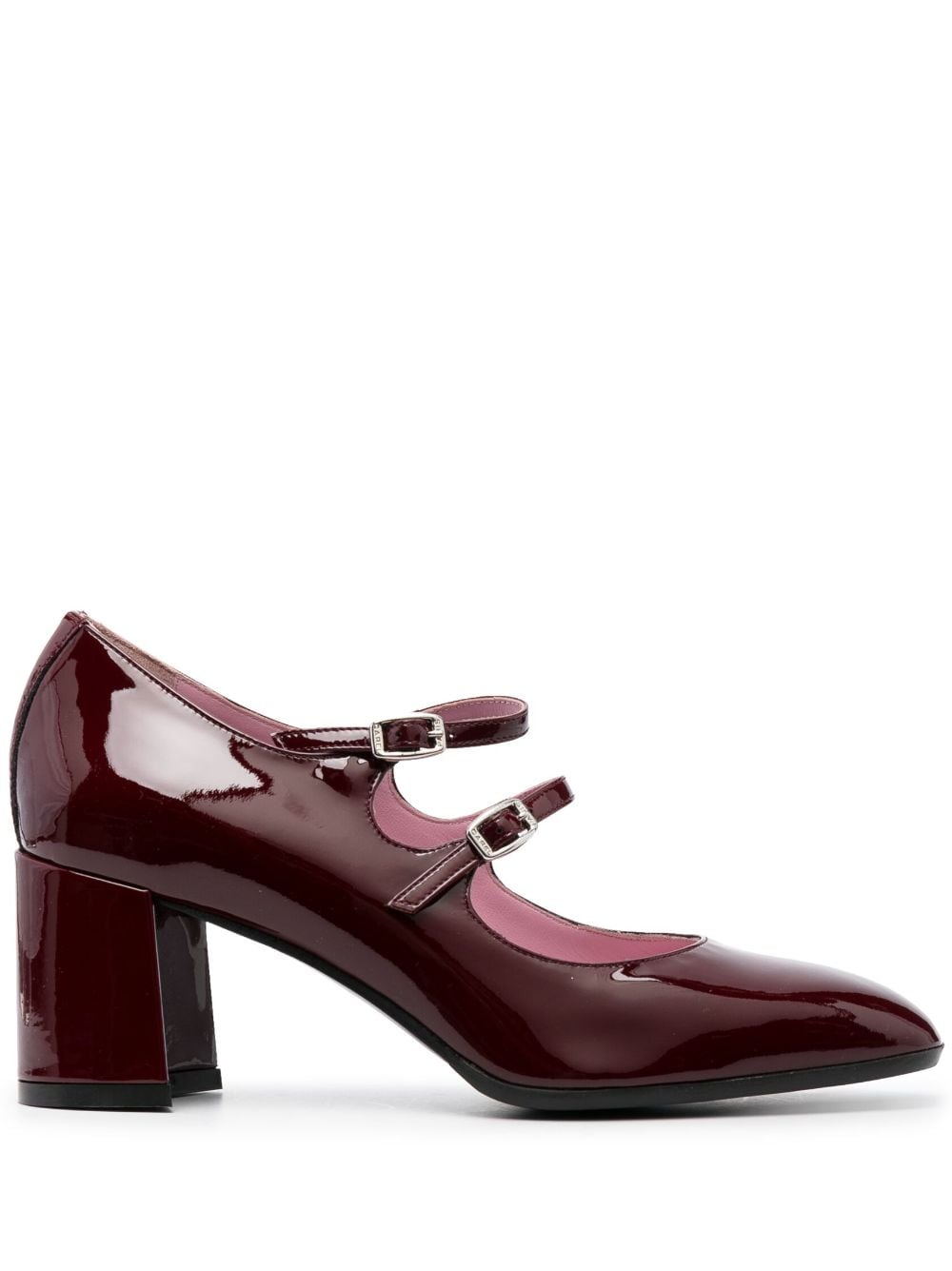 Carel Paris Alice Patent-Leather Block Heel Pumps Bordeaux