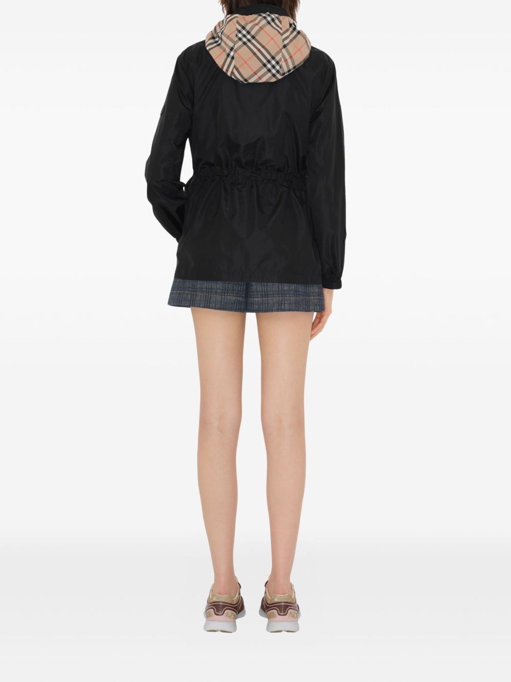 Burberry Check Motif Nylon Hooded Jacket Black