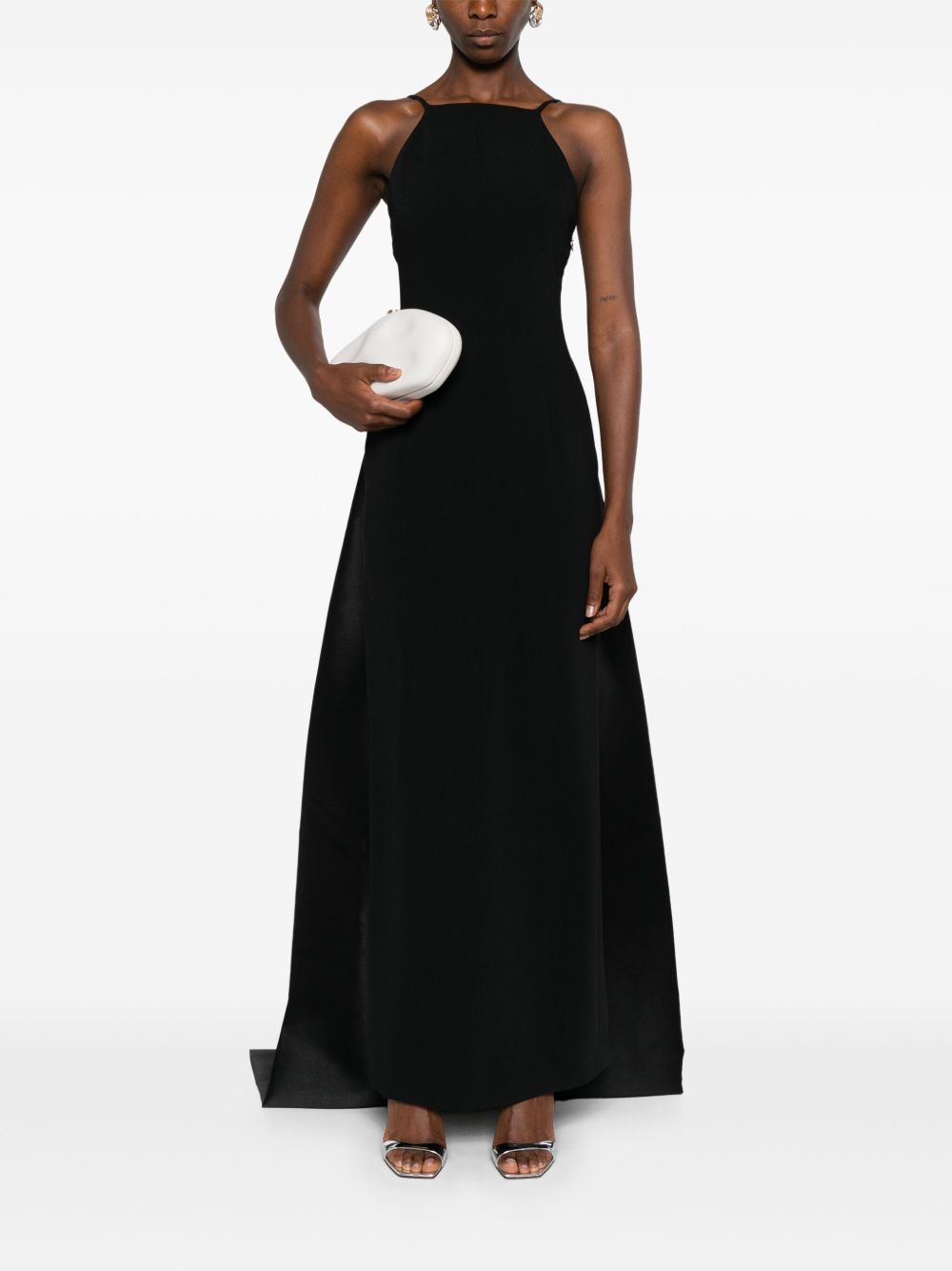 Solace London Ulla Strapless Veil Detail Maxi Dress Black