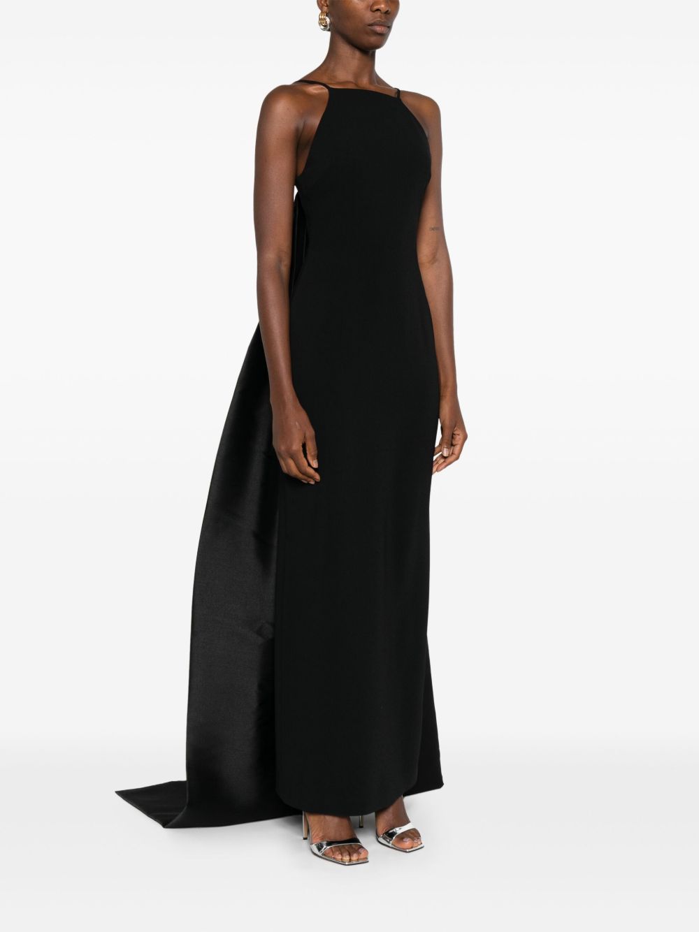 Solace London Ulla Strapless Veil Detail Maxi Dress Black