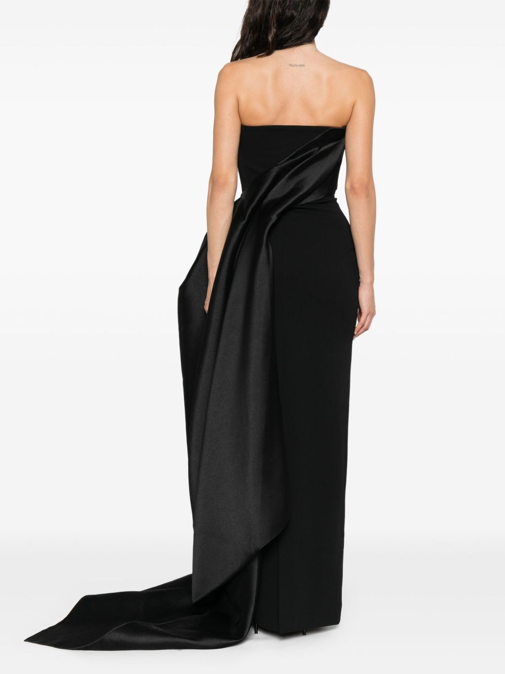 Solace London Off-Shoulder Asymmetric Draped Maxi Dress Black