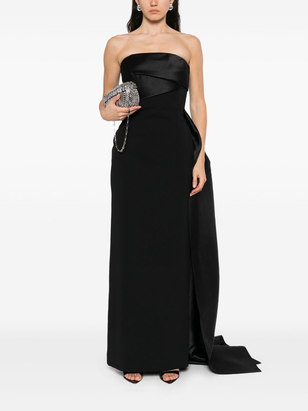 Solace London Off-Shoulder Asymmetric Draped Maxi Dress Black