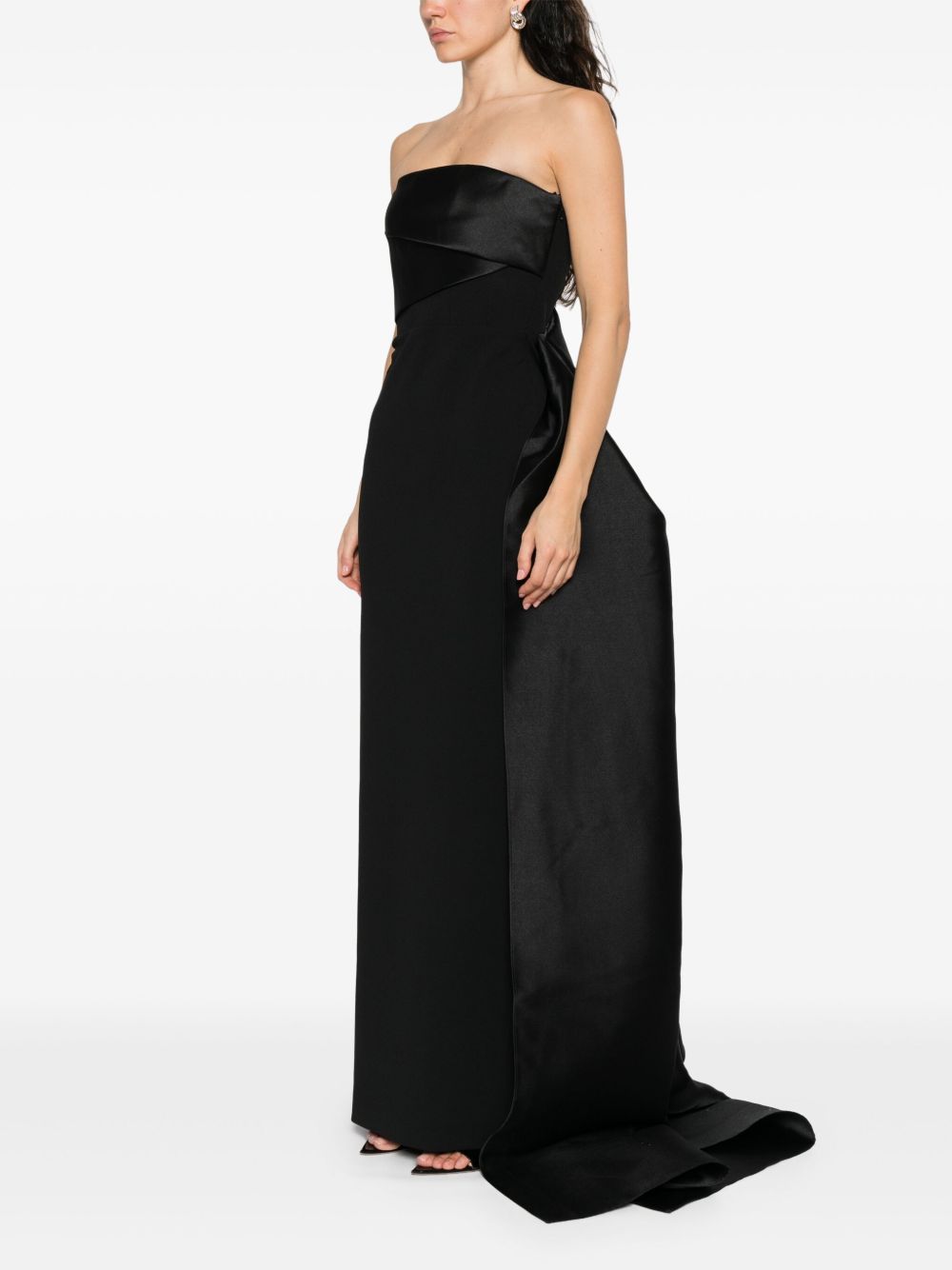 Solace London Off-Shoulder Asymmetric Draped Maxi Dress Black