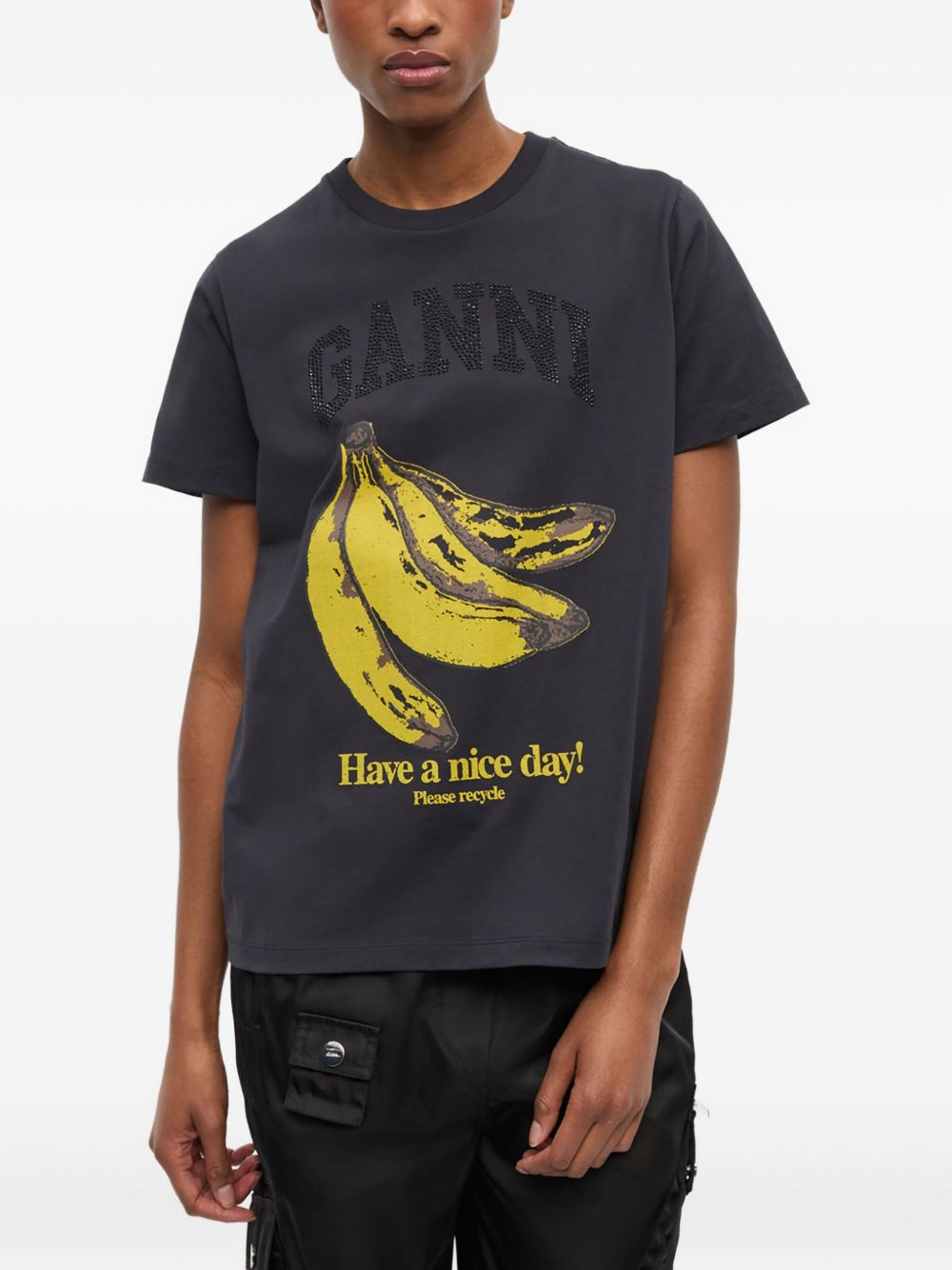 Ganni Organic Cotton Logo-Print Relaxed T-Shirt Grey